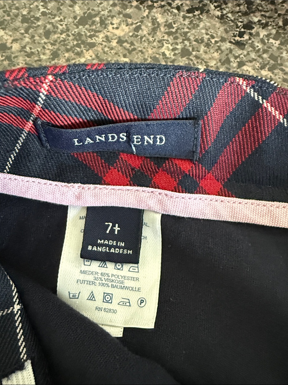 Lands' End Navy and Red Plaid Pleated Mini Skirt altered. - Picture 2 of 11